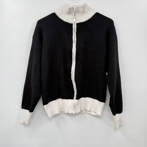 Eva Paige Black White Zip Up Mock Neck Sweater Jacket Size M